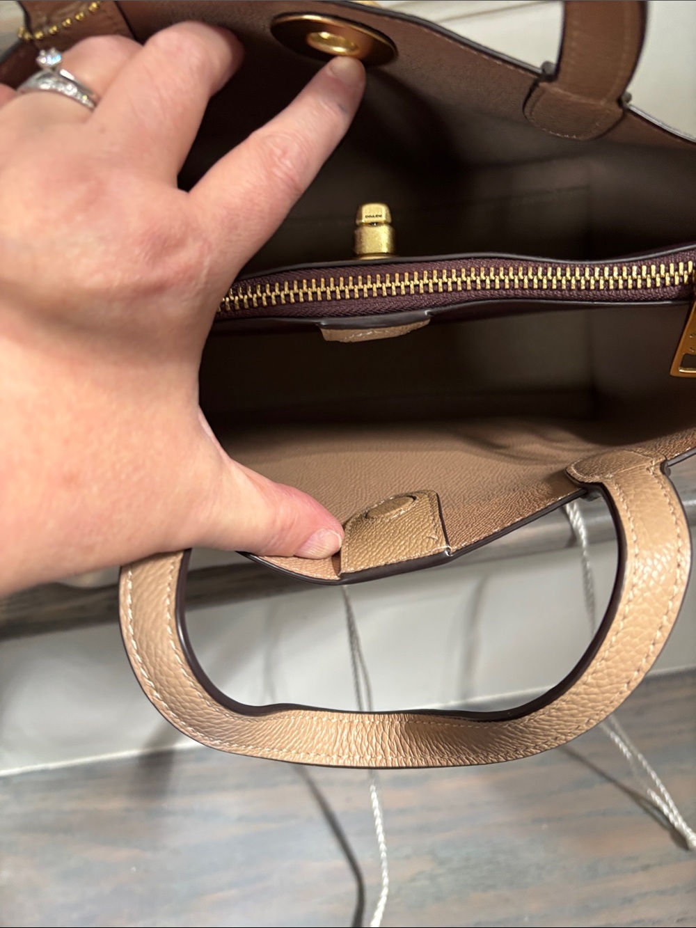 Coach Pebbled Leather Small Tote in Mustard Yellow and matching card case - Picture 4 of 4